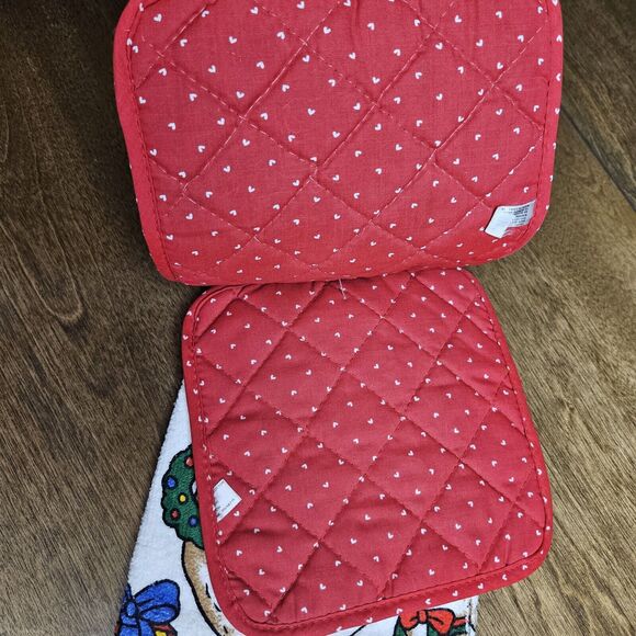 Vtg Christmas 1 Kitchen Towel 2 Pot holders Goose Teddy Bear Tree Grandma Core - Picture 2 of 5